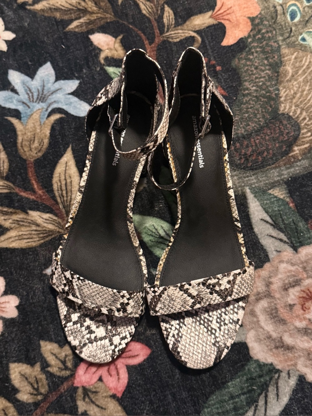 *NWOT* Amazon Essentials Snake-Print Ankle Strap Heels in Black and White